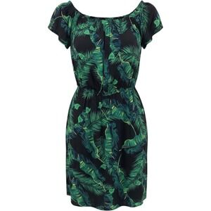 NWT GUESS XS Tropical Palm Leaf Off Shoulder Smocked Summer Vacation Mini Dress